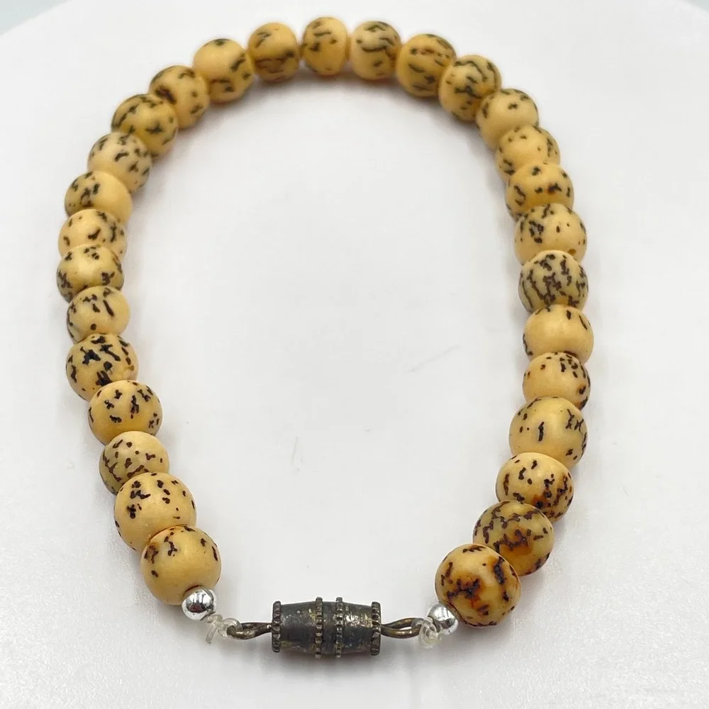 Vintage Boho Cream Bodhi Seed Beaded Strand Bracelet Earthy Hippie Y2K Classic